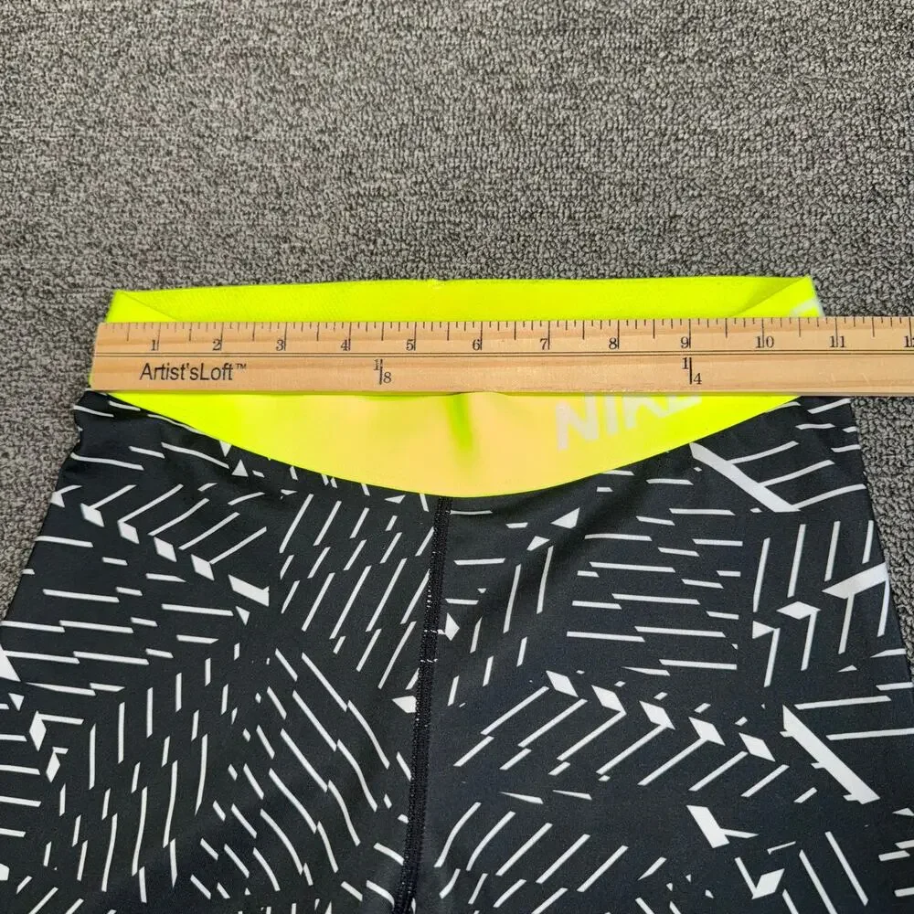 NIKE Pro Capri Leggings Women's Size Small Black Neon Yellow Dri-Fit Gorpcore